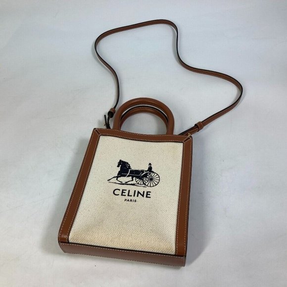 CELINE .02NT Carriage Vertical Cabas Mini2WAY Shoulder Bag Canvas - Picture 4 of 11